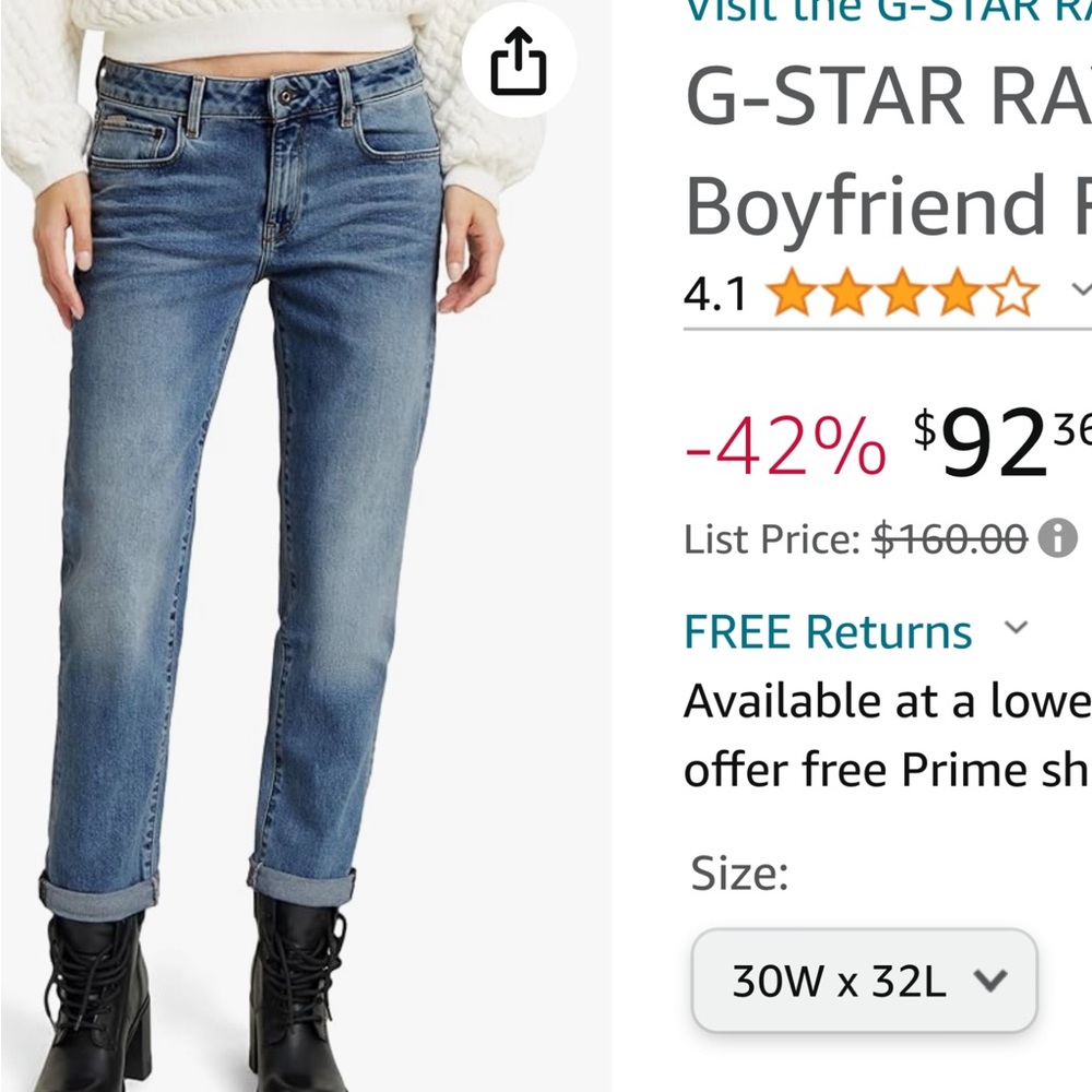 G star raw boyfriend women’s cuffed hem distressed jeans size 11